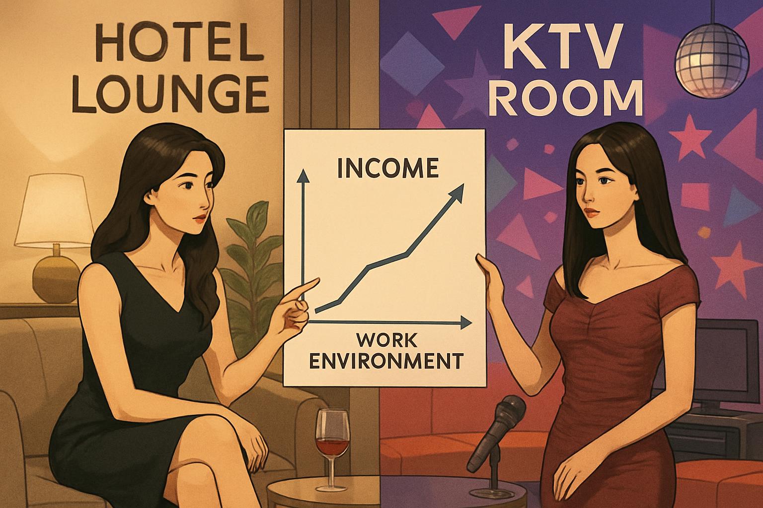 酒店與KTV公關工作型態比較圖