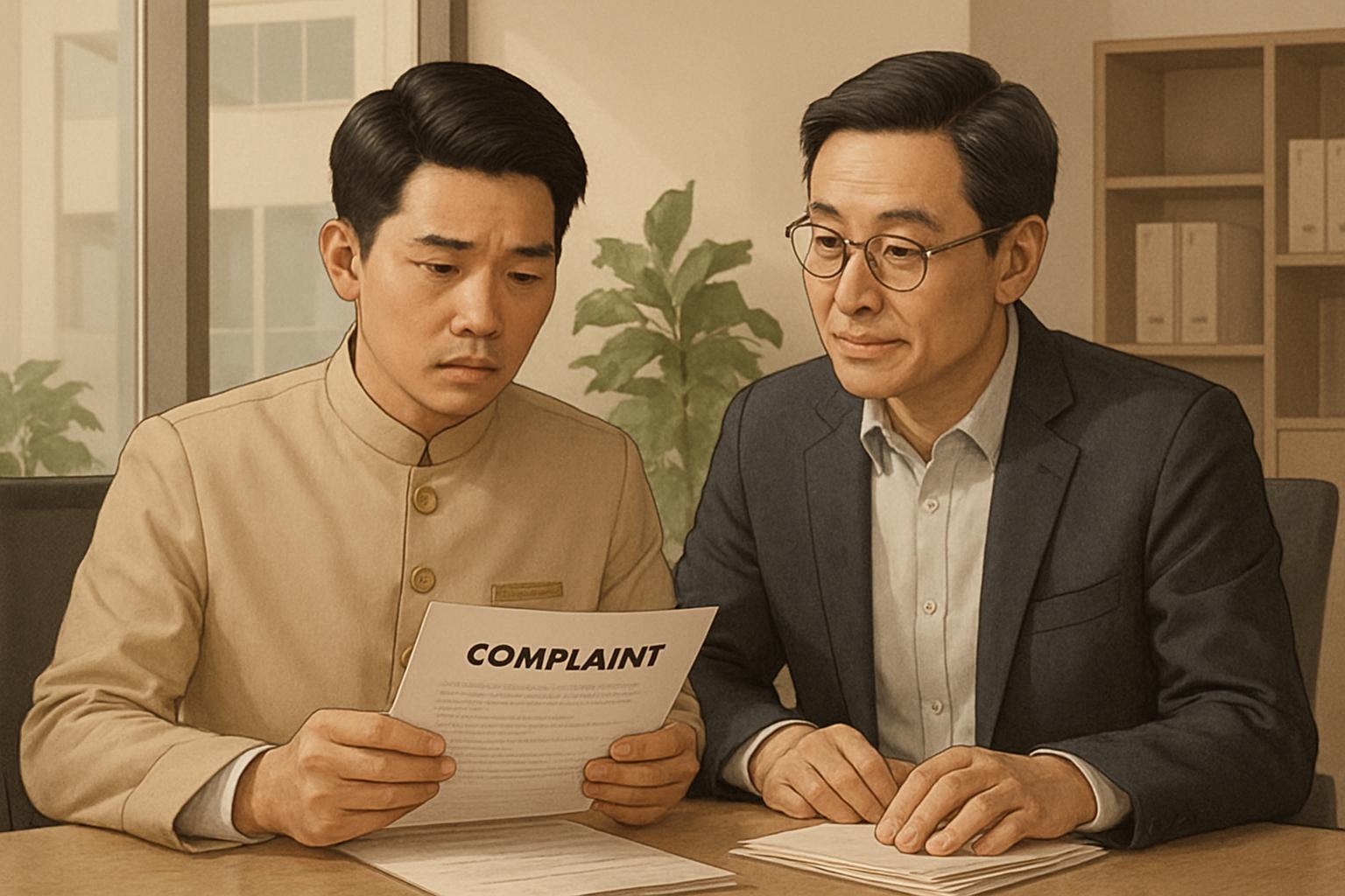 酒店工作者與顧問討論投訴文件