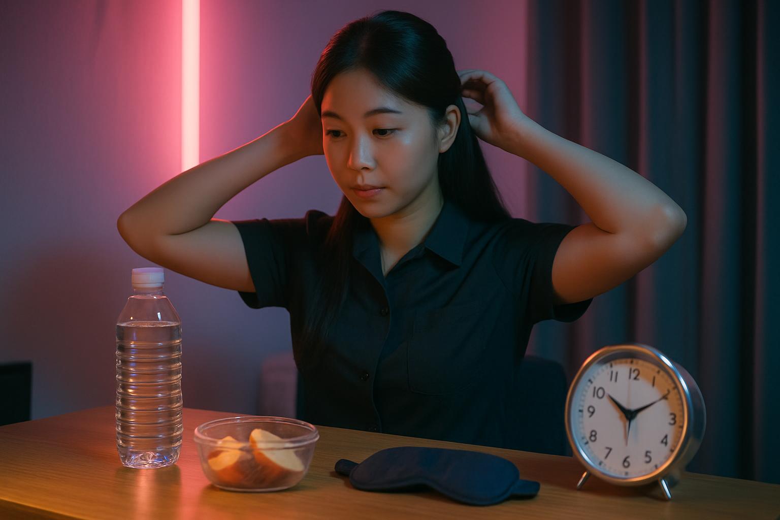 夜班工作者在霓虹燈下準備作息與健康管理