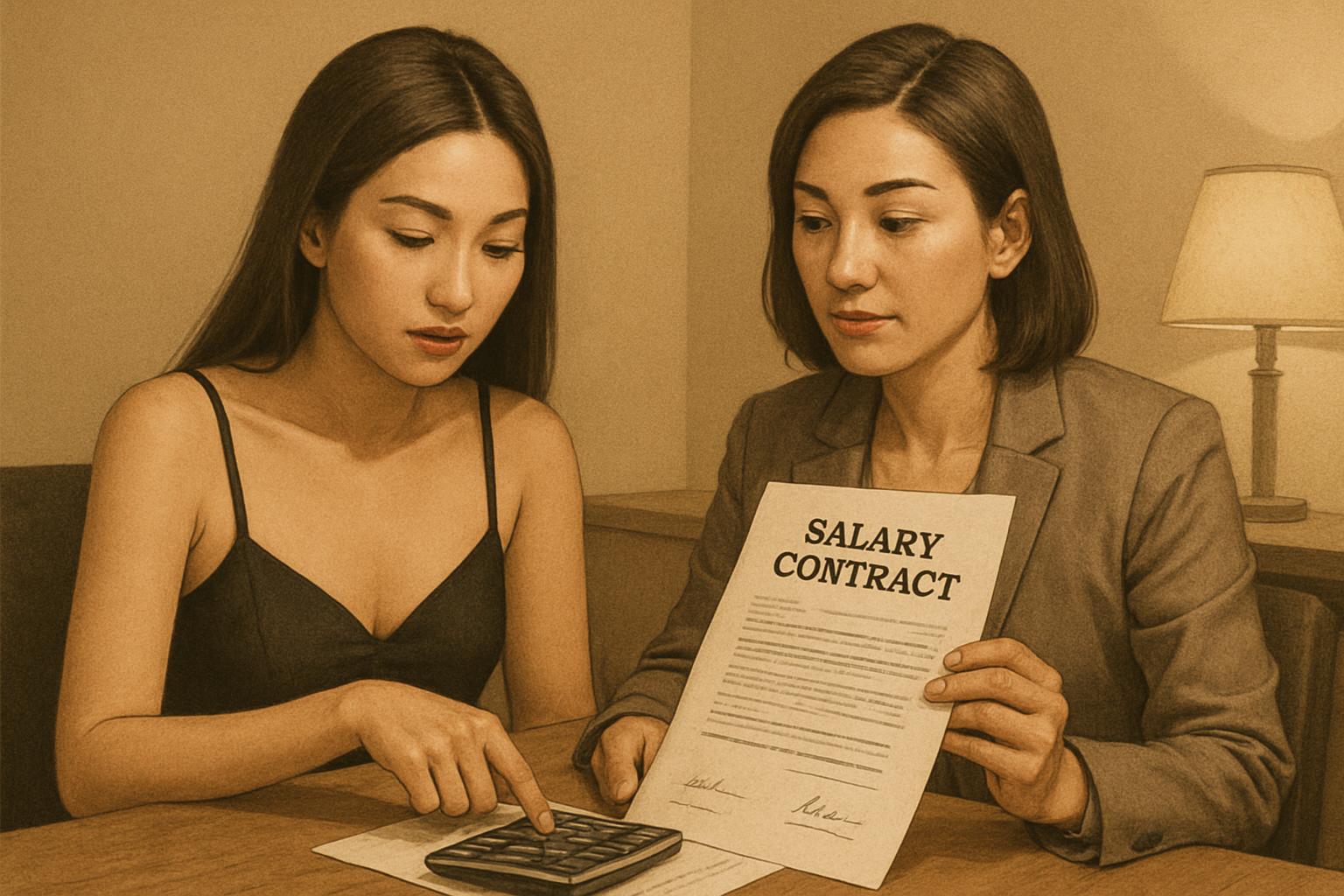 酒店業薪資談判倫理:新人與經紀人都該知道的道德底線與實務 兩位女性在辦公室討論酒店薪資合約