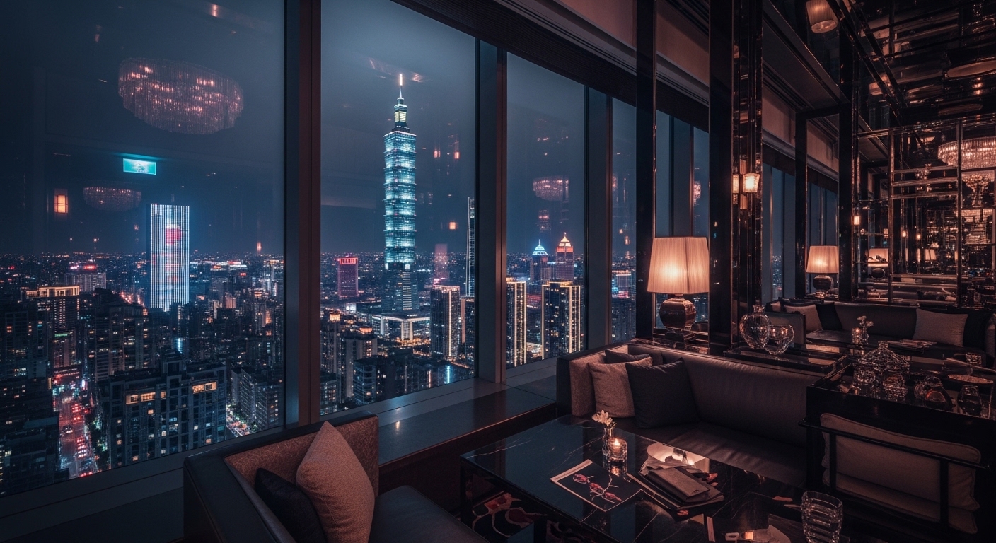 酒店經紀職涯入門專業內容示意圖，夜景與制服風格