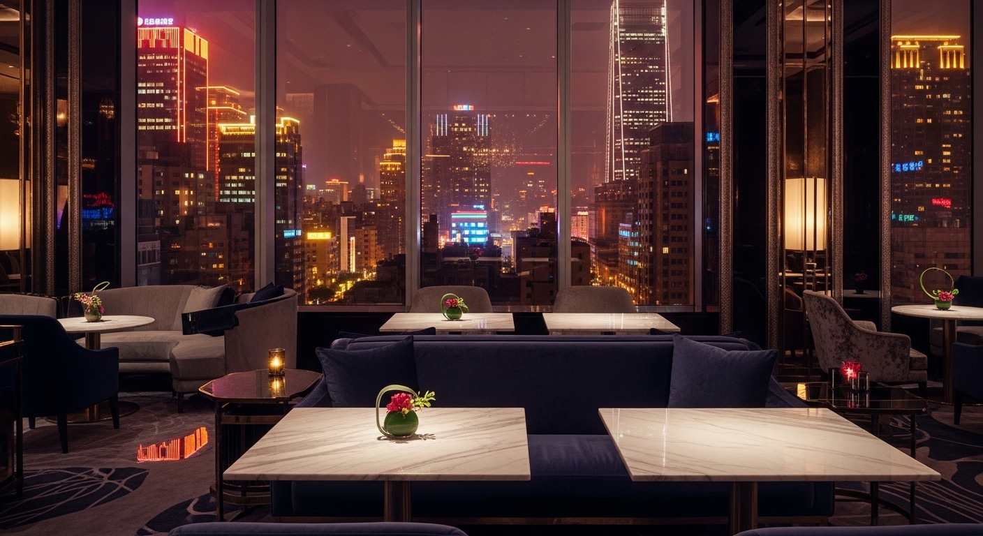 酒店經紀專業工作場景與夜景風格，專業女性職場形象