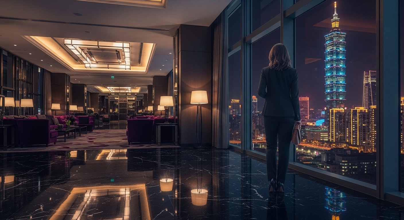 唯美 酒店經紀 職涯 指南 圖像，專業女性在夜景前思考成長