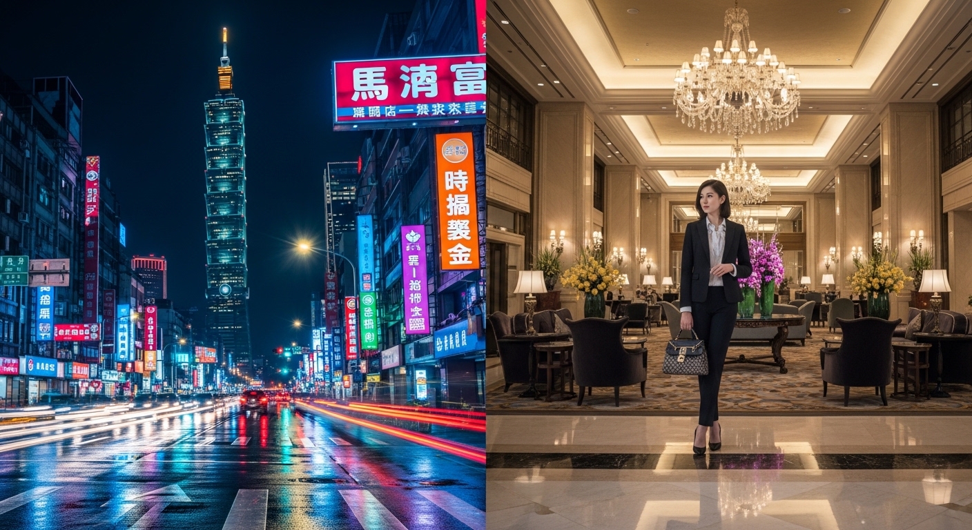 唯美酒店經紀產業觀察示意圖，夜景與高級酒店風格