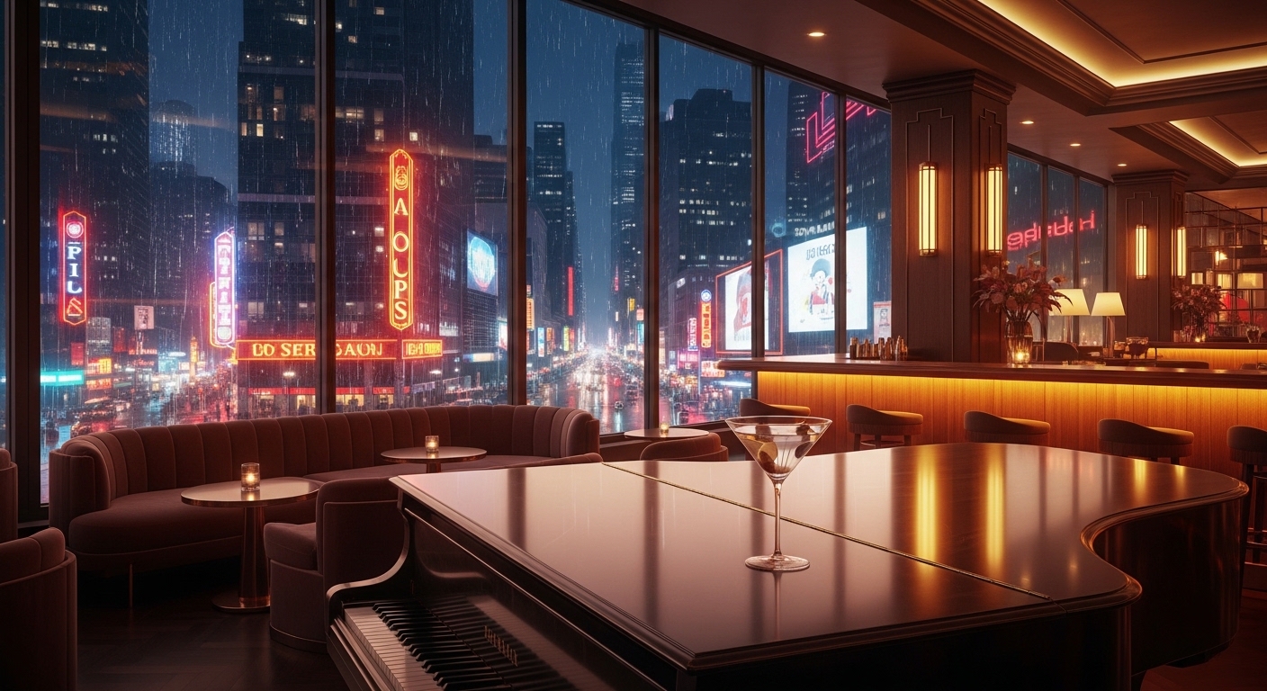 鋼琴酒吧夜間氛圍與內部裝潢，專業與優雅並存