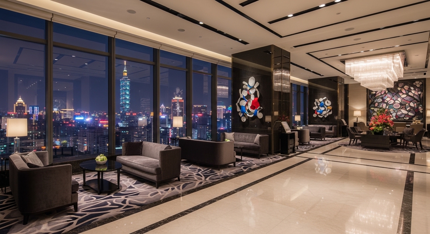 松山區酒店與交通樞紐背景的夜間城市景觀