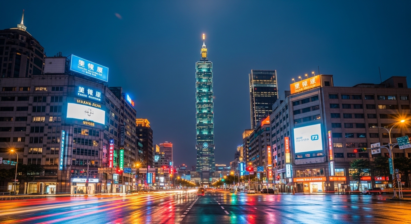 台北夜景風格的酒店勞健保主題示意圖，唯美風格