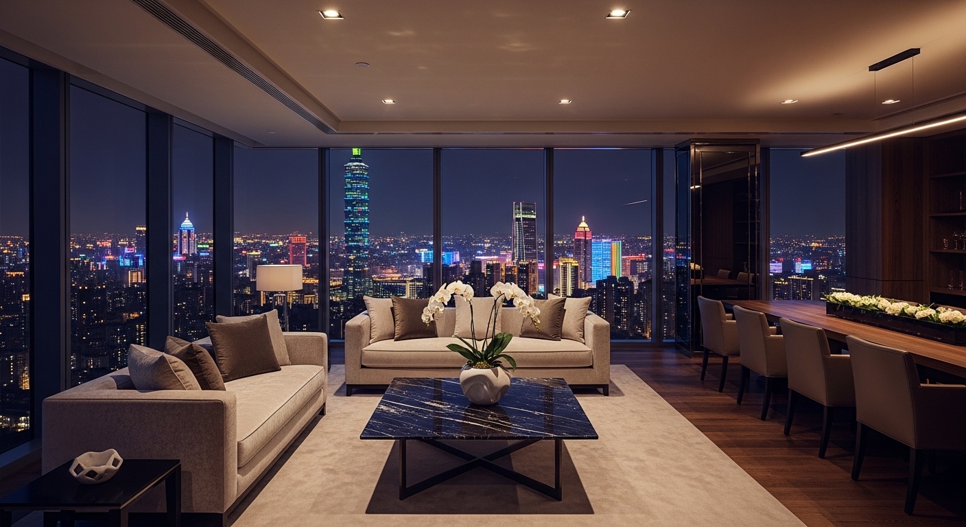 酒店經紀入門指引相關文章之形象示意：台北夜景與時尚職場風格