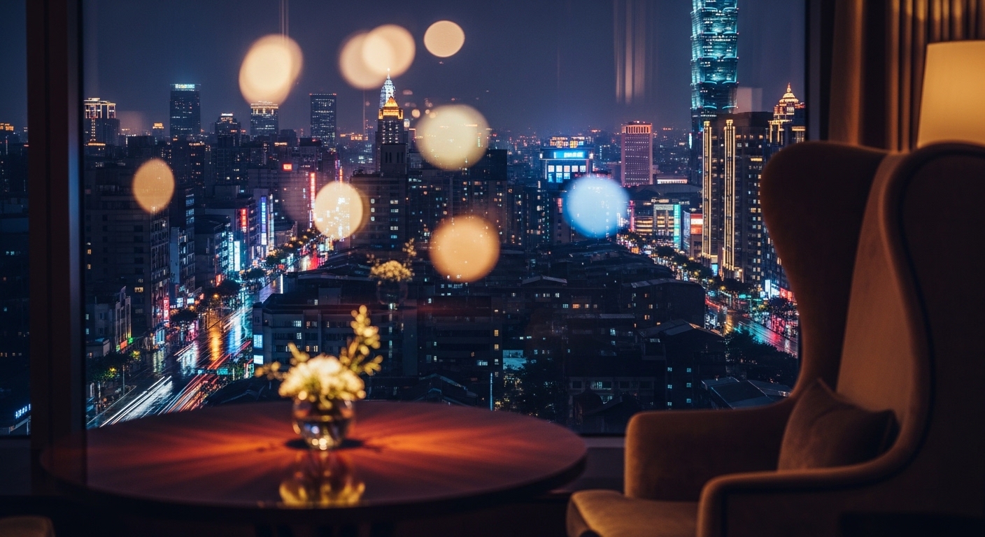 夜間台北都會夜景與酒店社群專業風格