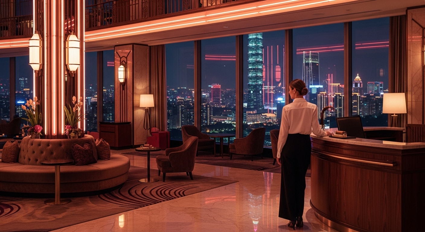 A 費 與坐檯小費的職場場景，專業女性在酒店大堂