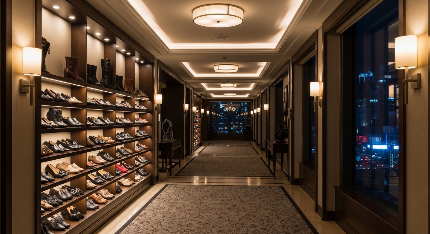酒店鞋櫃與必備鞋款展示，展現專業穿搭風格