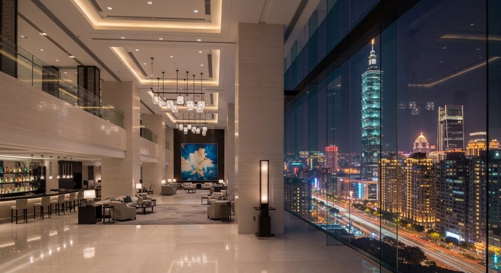 大安區酒店夜景與會所風格示意圖，忠孝復興與信義安和周邊