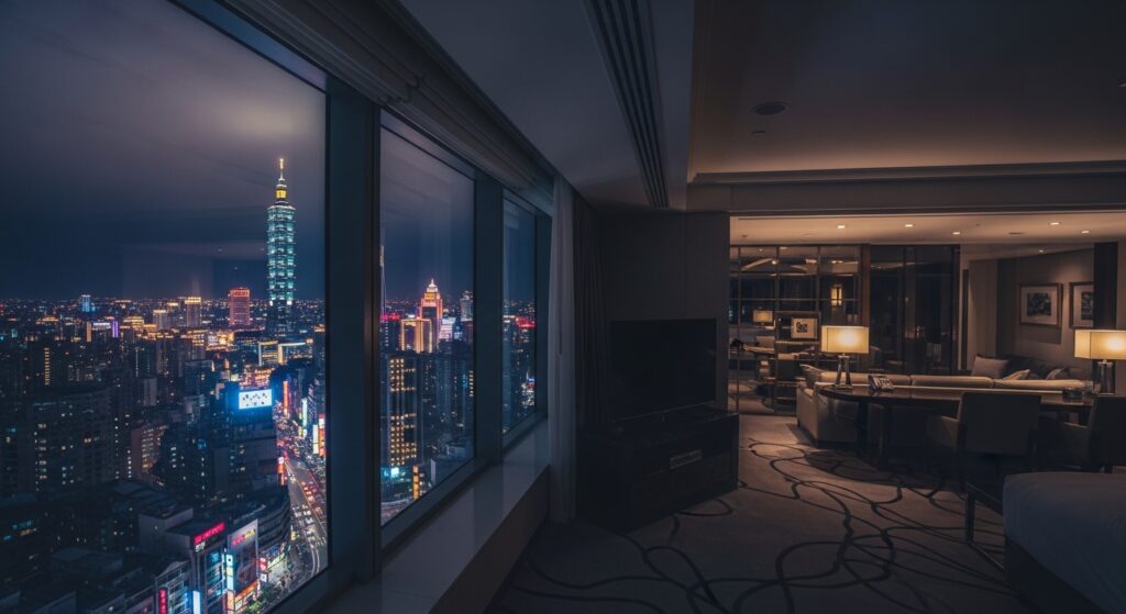 酒店家人議題的夜景風格照片說明
