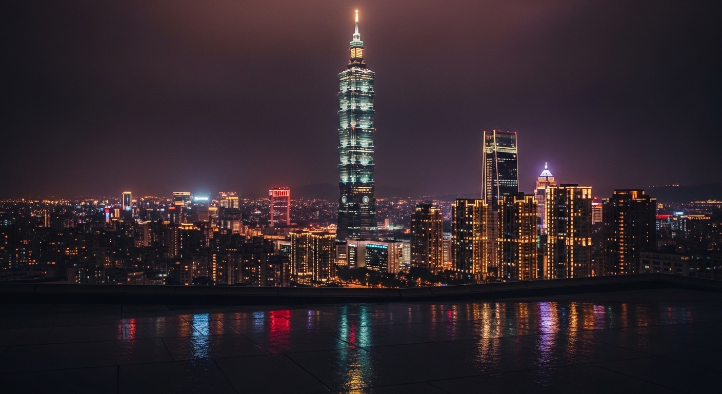 夜晚台北城市夜景與酒店經紀夜班作息主題，強調專業與照護意象