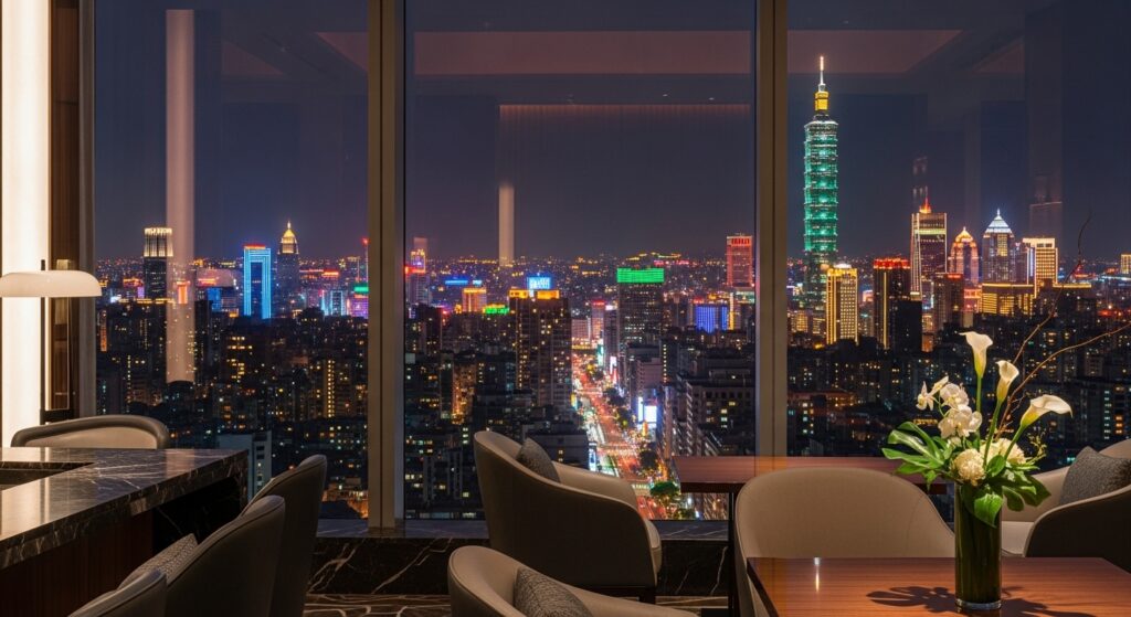 酒店經紀專業形象夜景示意，台北夜間商務風格