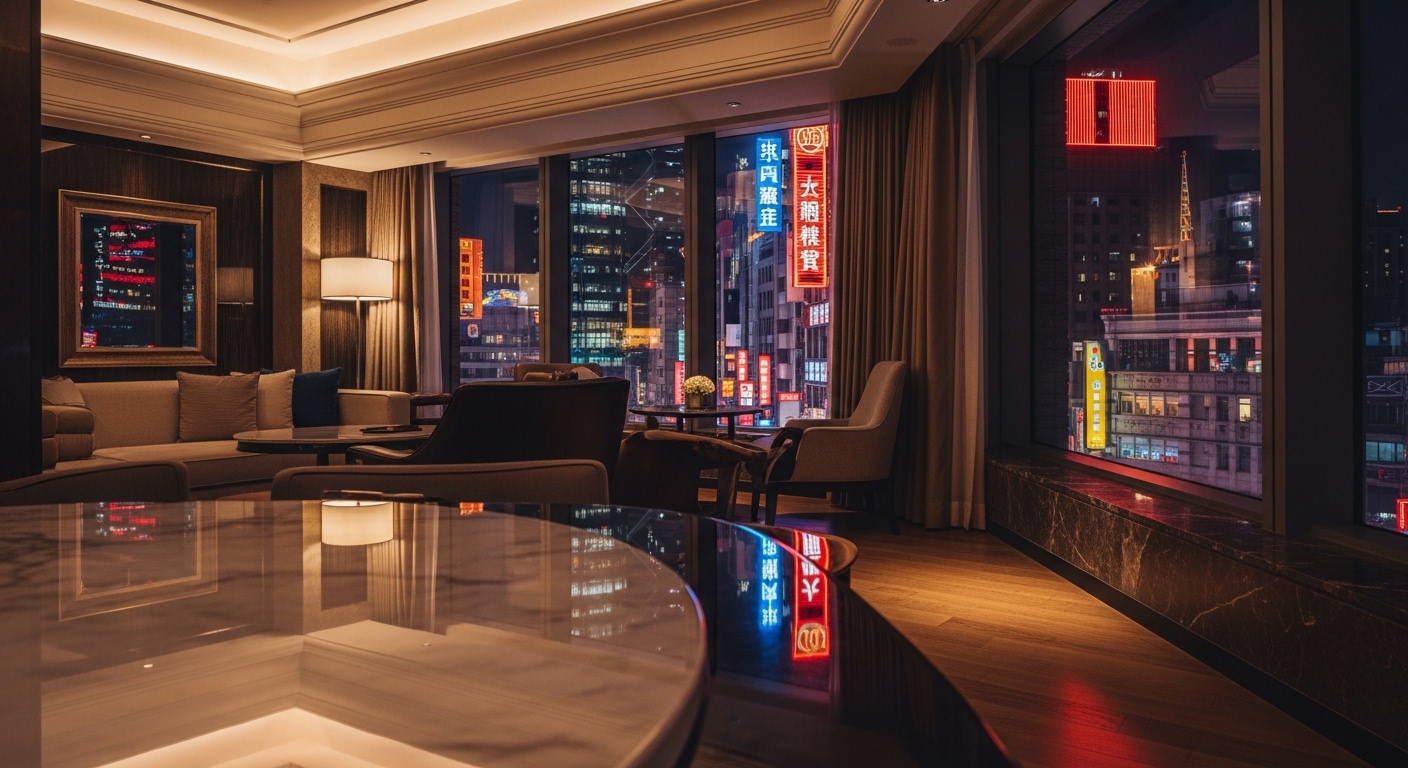 夜晚台北城景與酒店經紀職涯觀察的專業形象