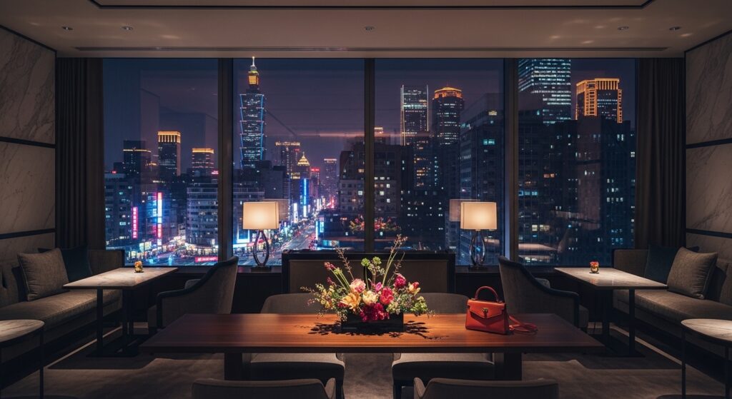 酒店場後 LINE 圖像示意，夜景與專業職場氛圍