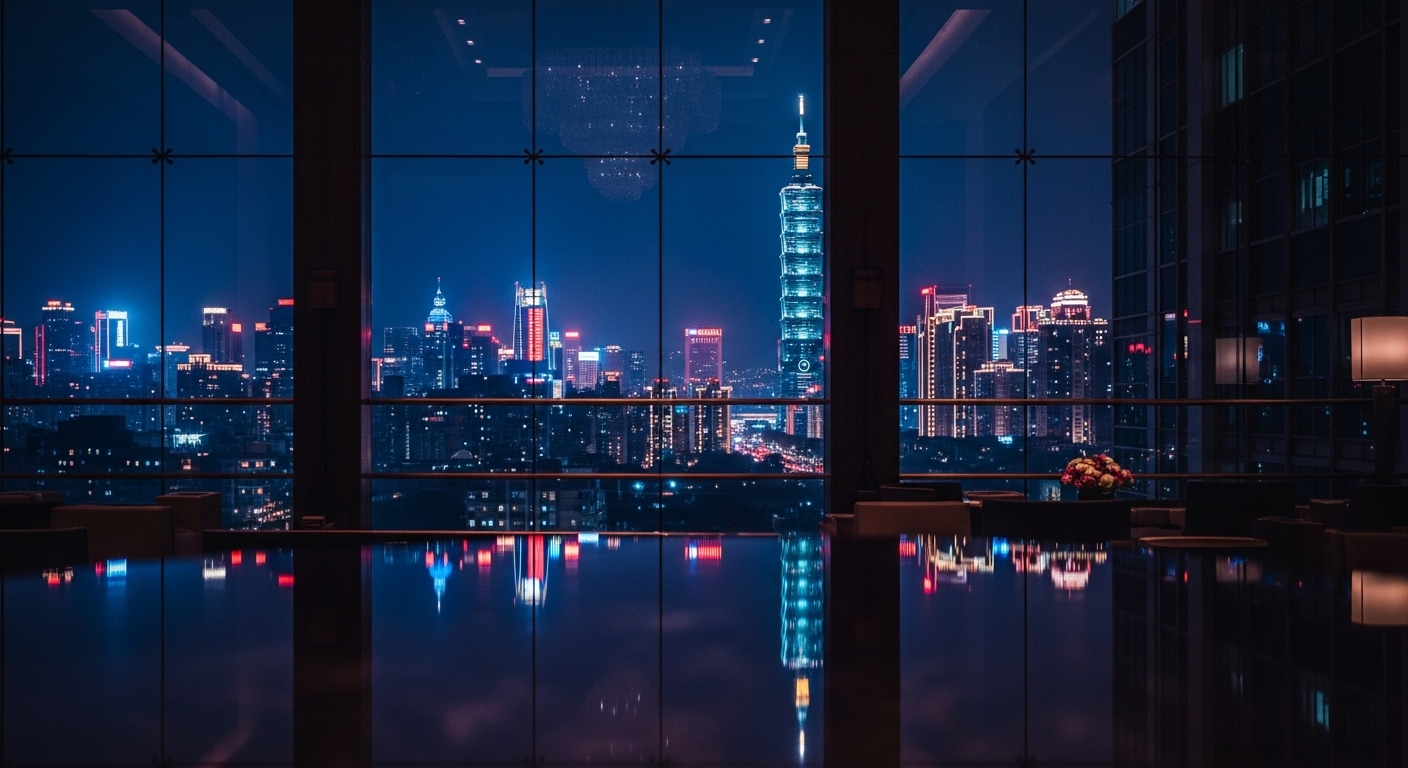 酒店經紀產業示意圖：台北夜景與專業風貌