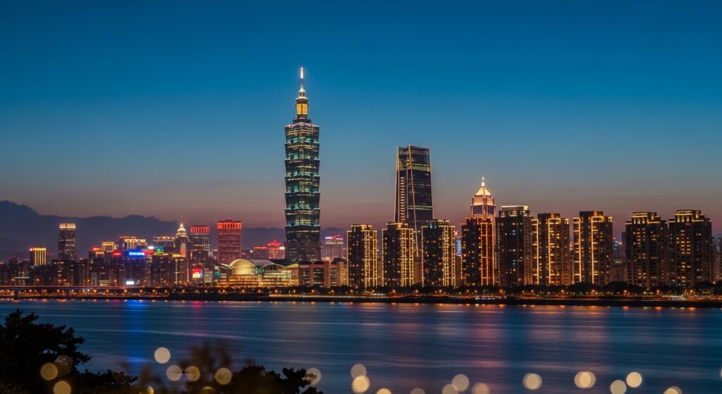 酒店租屋相關夜間都會區住宿區域的美麗景觀，顯示專業與安全的氛圍