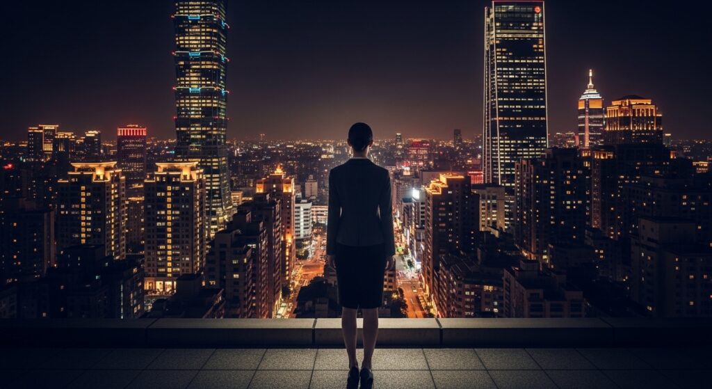 酒店節數相關的專業職場女性在台北夜景前