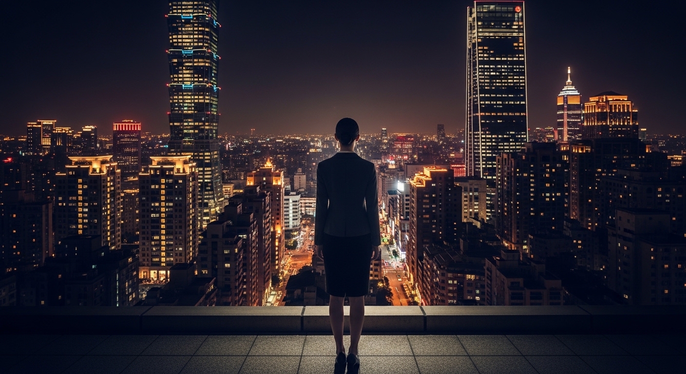 酒店節數相關的專業職場女性在台北夜景前