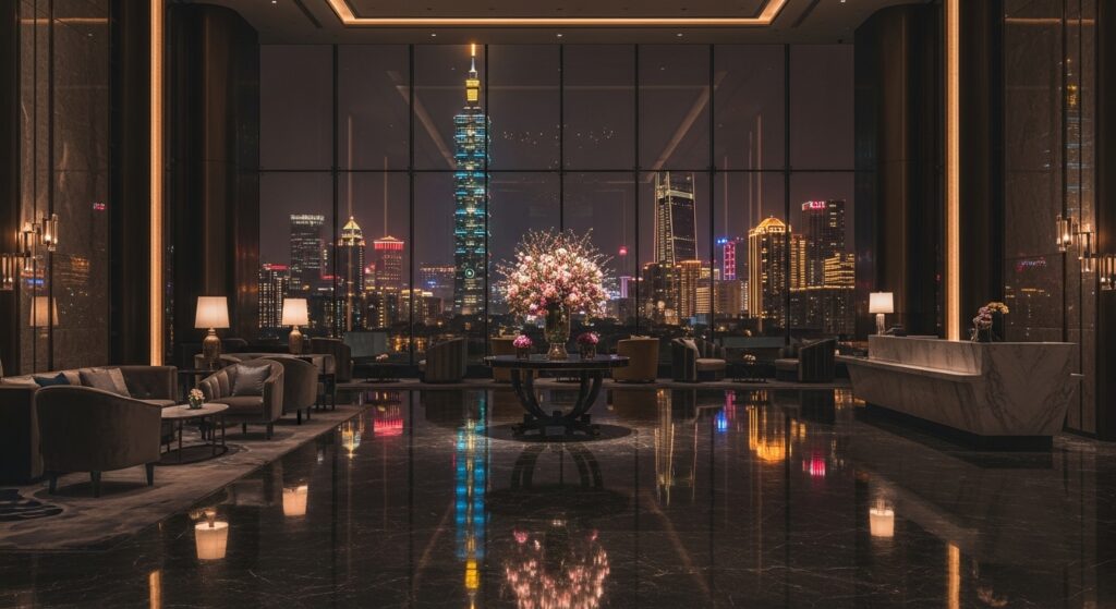 外籍商務客接待情境與語言挑戰的照片說明，顯示專業接待氛圍