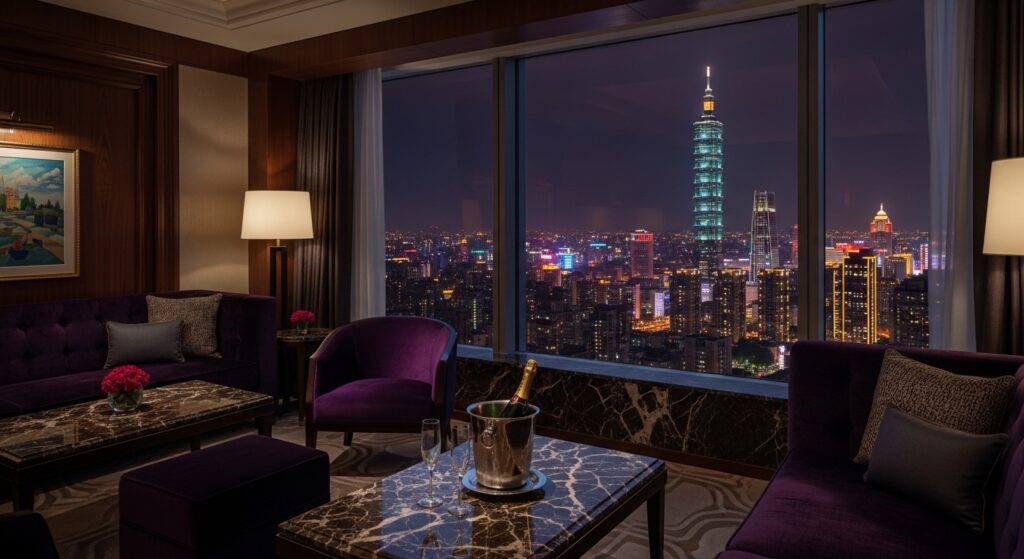 酒店稅務主題的夜間都市風景，專業與時尚並存