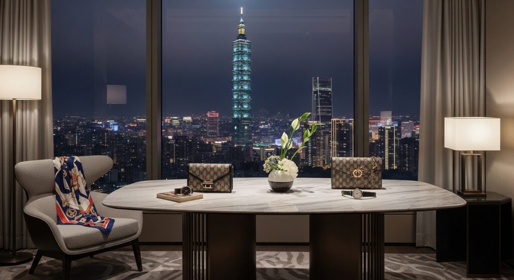 酒店經紀專業場景，夜景與高端風格示意圖