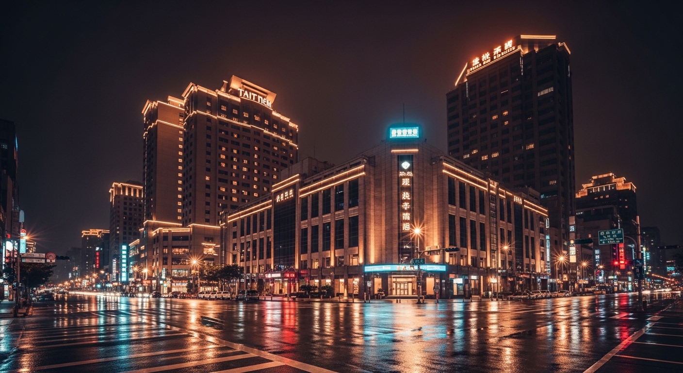 酒店安全相關議題的夜景示意圖，強化酒店安全概念與專業形象