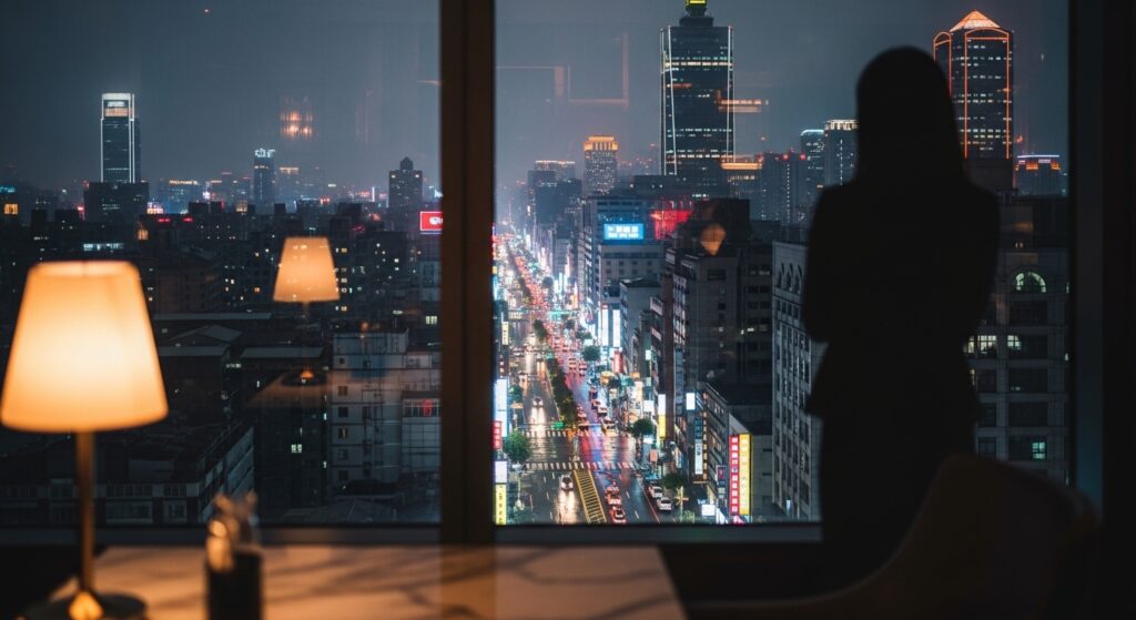 酒店業績 夜景風格的專業形象圖，台北夜景與高端氛圍