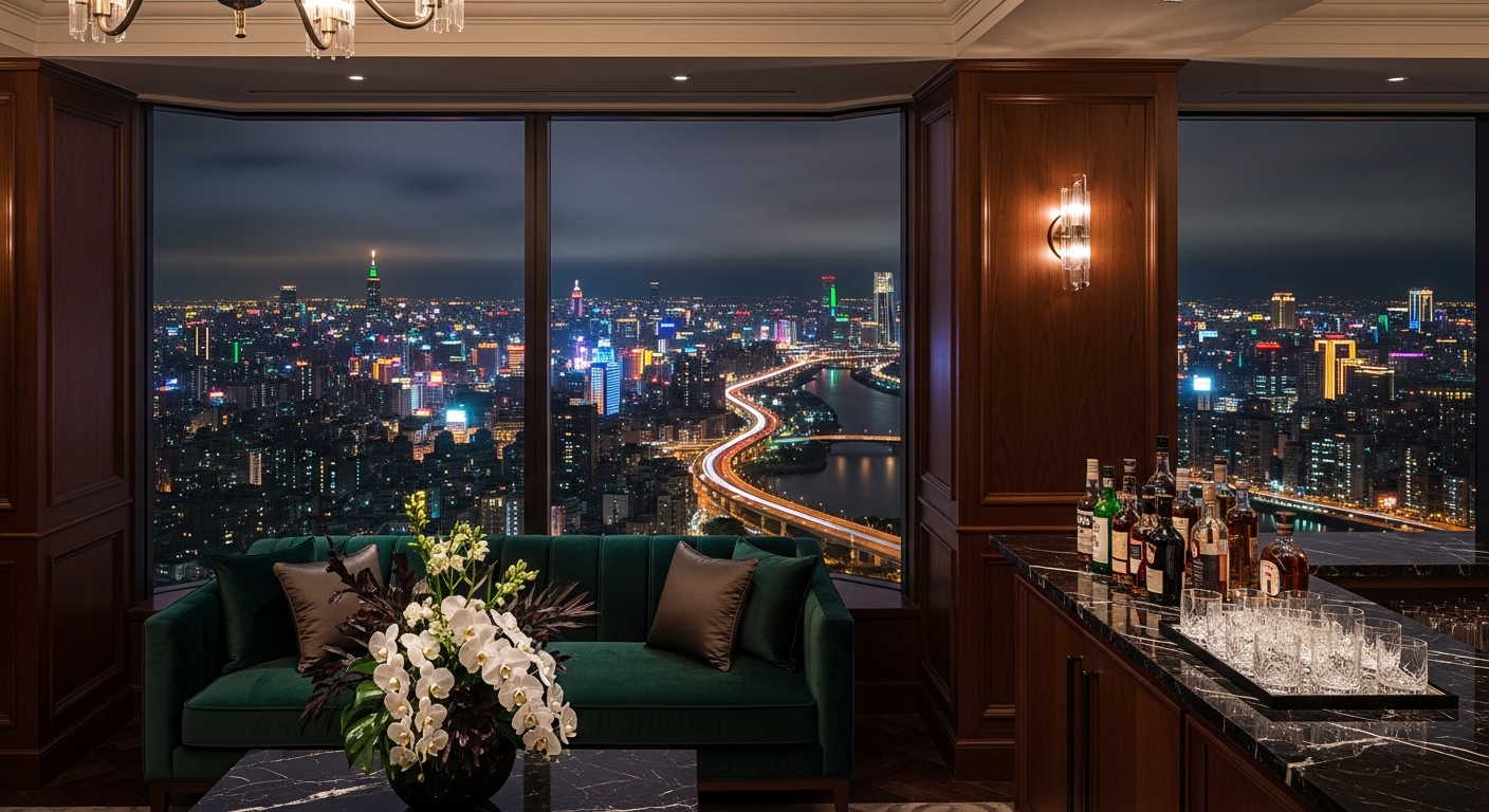 日本酒店與台灣酒店對比場景，銀座與林森北路夜間景觀意象