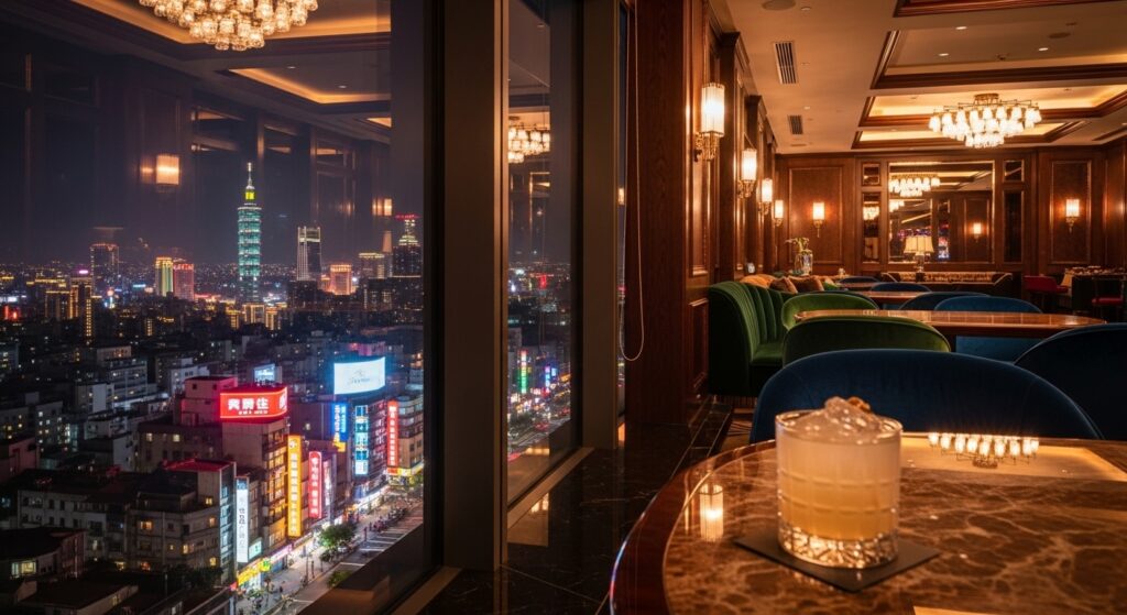 內湖酒店與商務會所夜景與現代風格商務場景，呈現夜生活與專業氛圍的結合