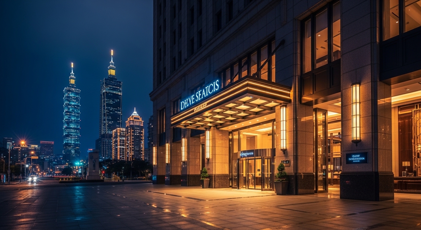 離婚酒店相關主題的夜晚台北城市景觀與專業女性形象