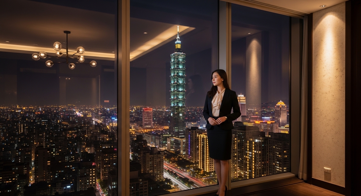 酒店經紀產業夜景背景的專業女性職涯視角
