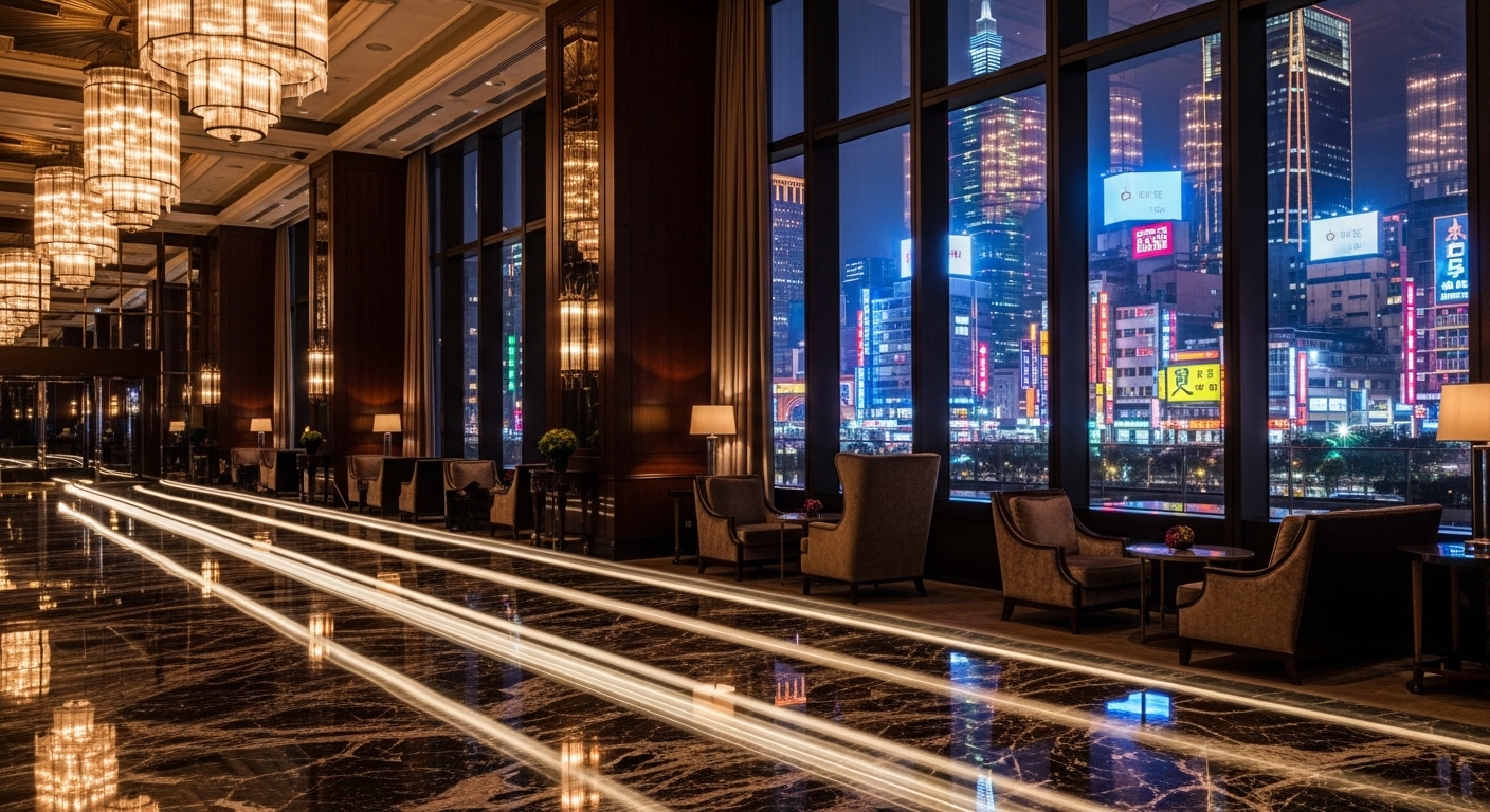 酒店經紀專業視角的夜景與大樓光影，唯美團隊觀察主題
