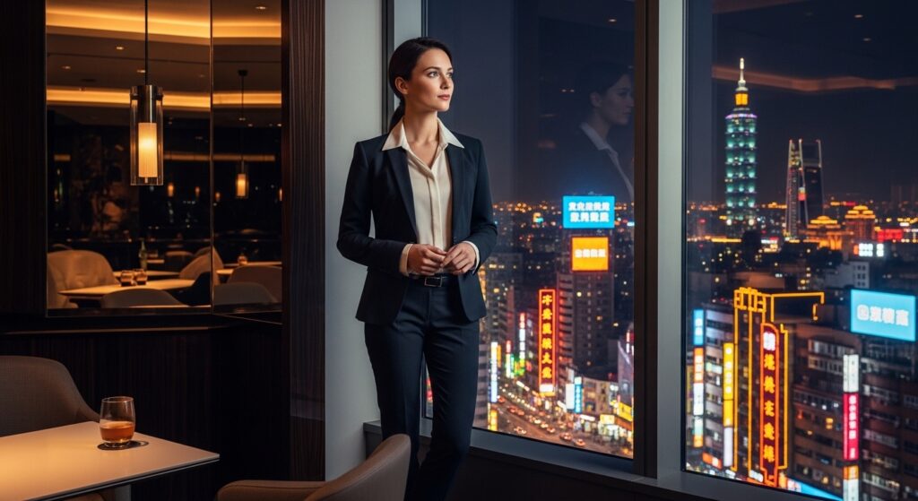 酒店低調轉職的職涯路徑示意圖，女性在新方向思考