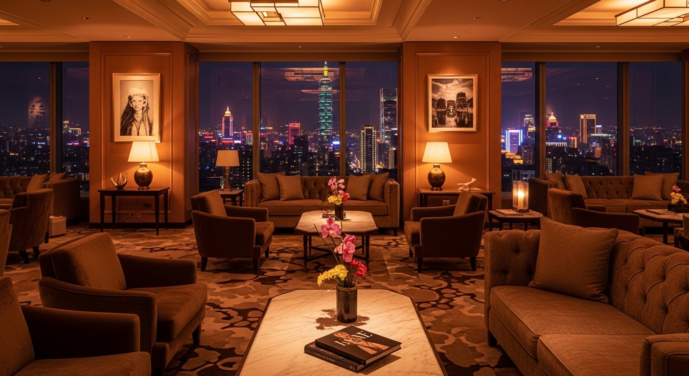 夜間台北豪華酒店內部風格，酒店經紀相關意象的高端照片