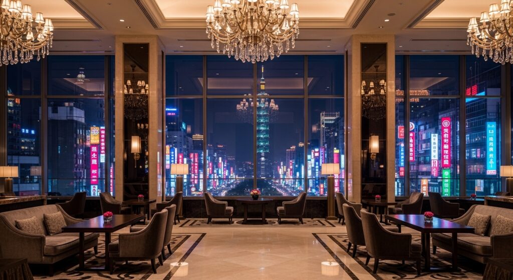 唯美酒店經紀專業女性在高檔飯店工作日常夜景示意，展現職場氛圍與專業感