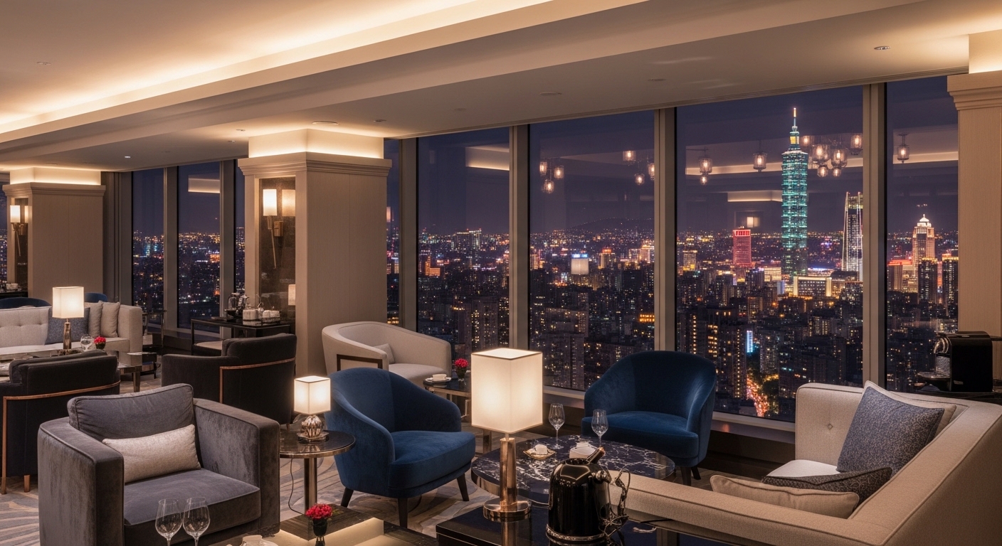 酒店送禮界線的專業觀察與禮儀示意圖，夜景氛圍