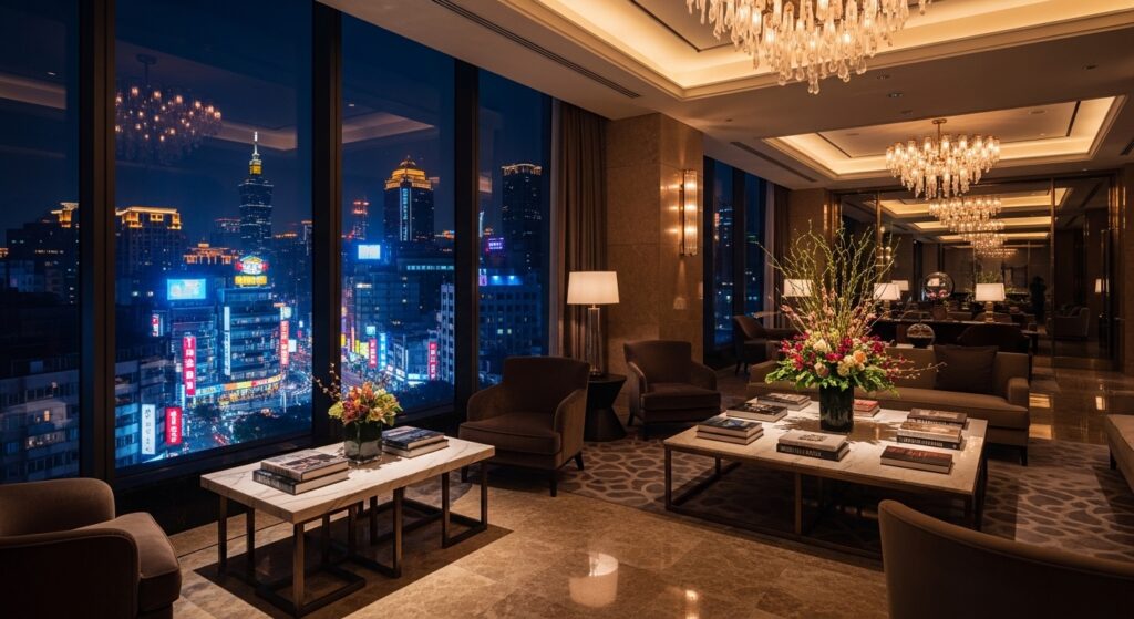 兼職酒店排班與時間管理實務觀察：夜晚台北城市風景中的專業女性