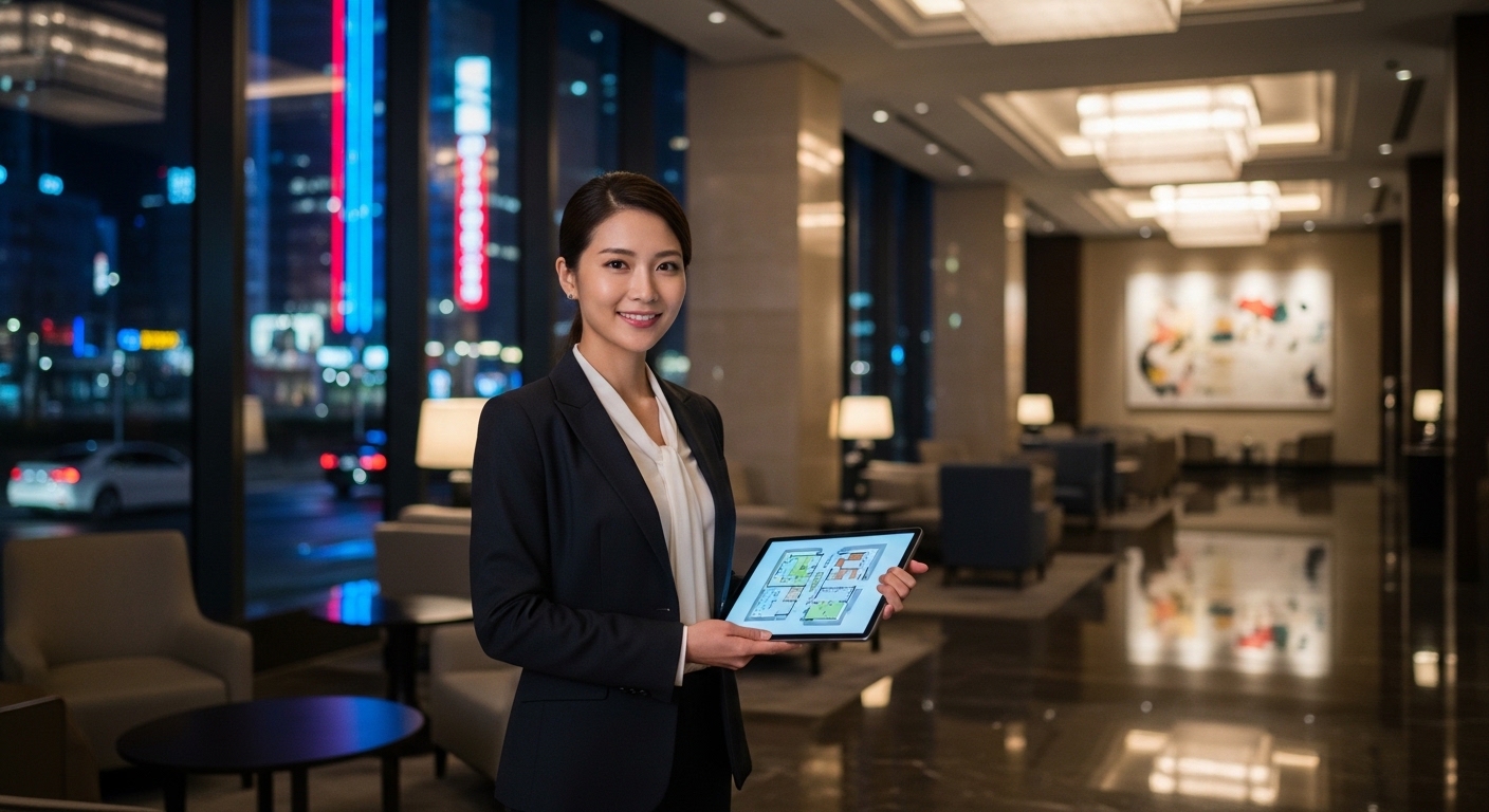 唯美 酒店經紀 女性 專業 形象 夜景 都市風情