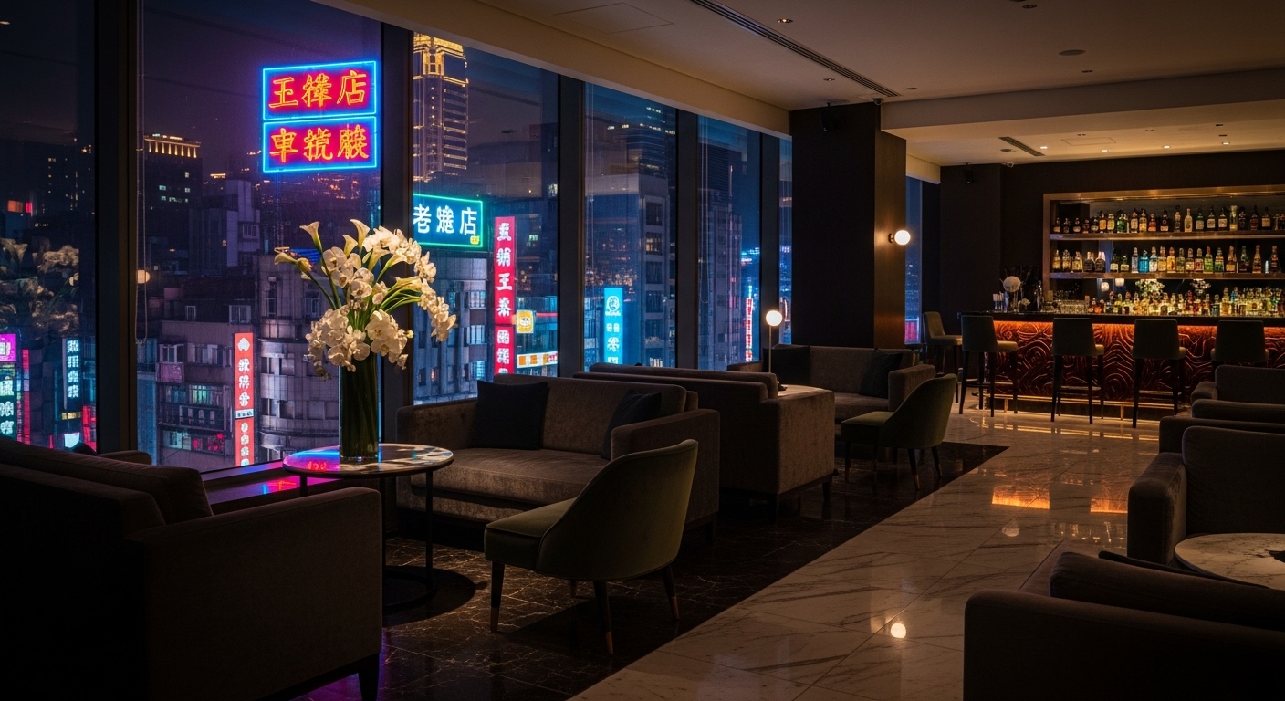 夜晚台北夜景與酒店冥想練習的專業形象