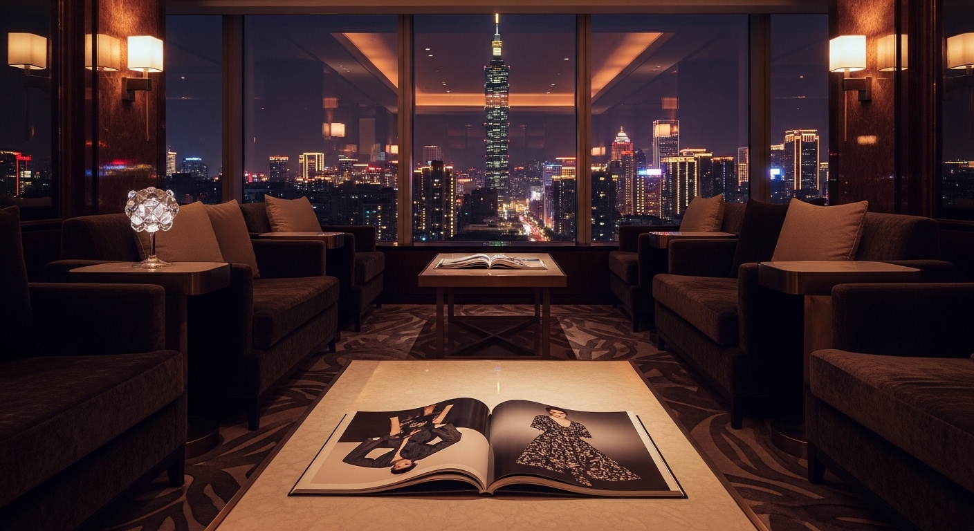 唯美酒店經紀產業解說圖像，夜景城市風格與專業職涯