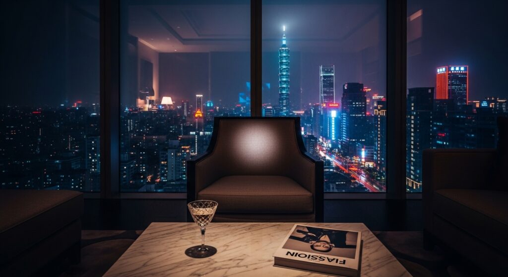 酒店戀愛 主題 圖像：夜晚台北都會風景與專業成長氛圍