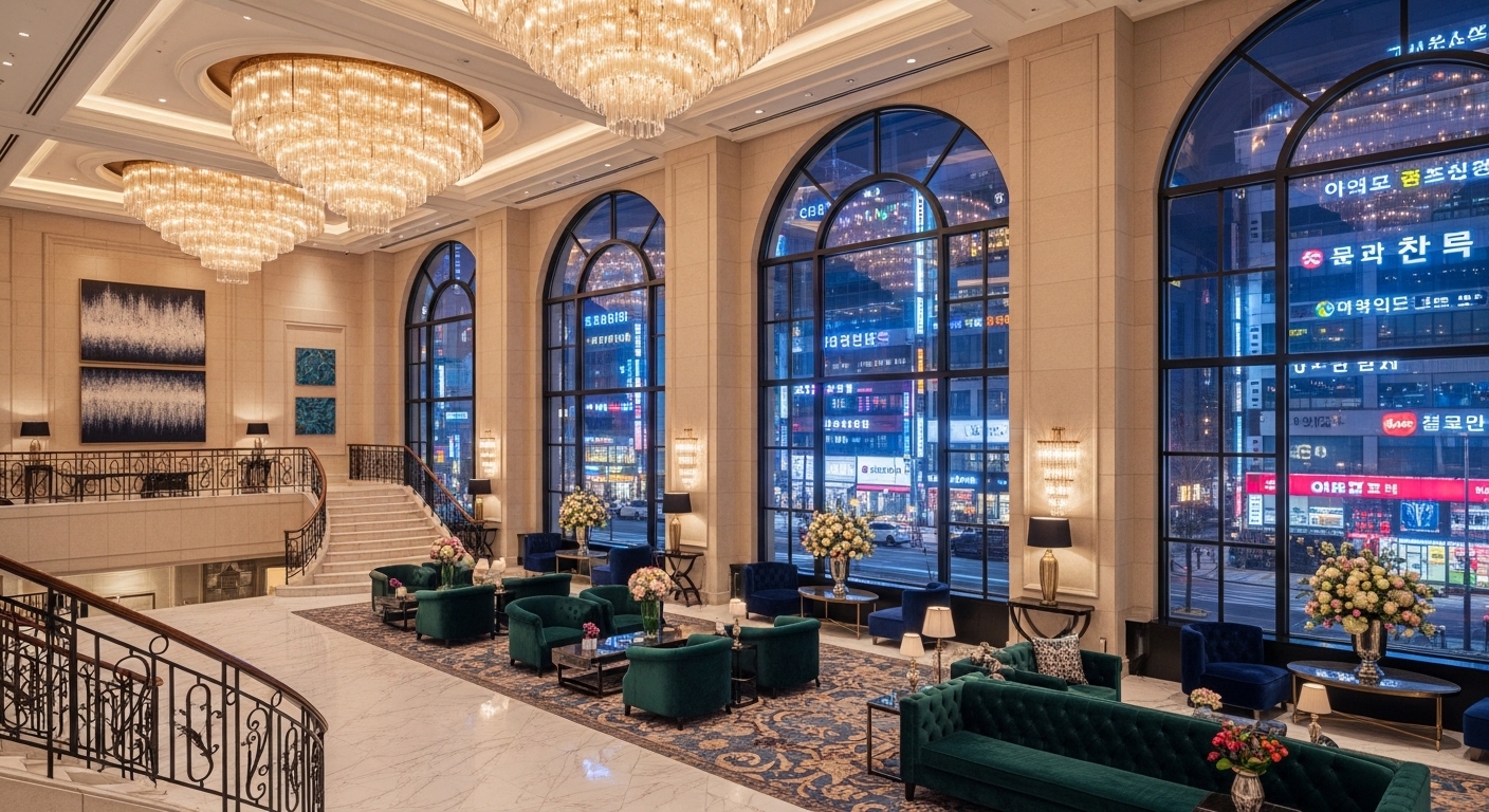 韓國夜總會與酒店生態夜景示意，江南弘大地區特徵