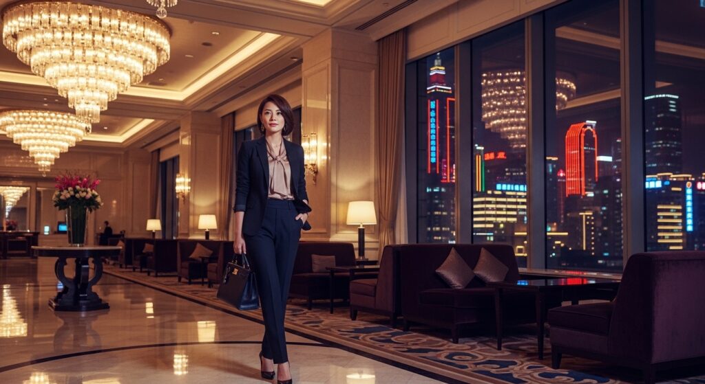 飯局小姐在夜城商務場景中的專業形象