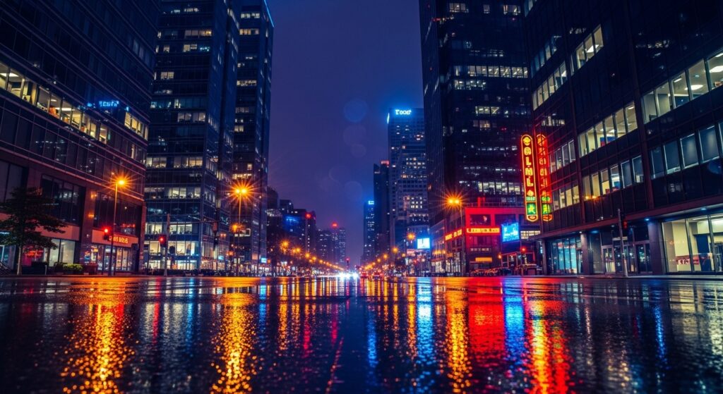 酒店報稅與財務規劃主題的夜景示意圖，台北夜景風格