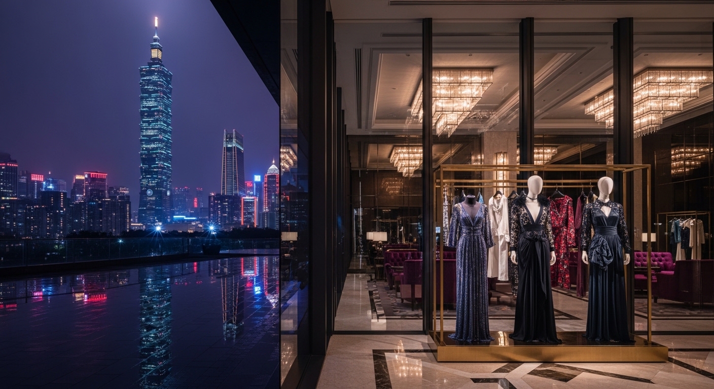 酒店經紀相關場景示意圖，夜色與霓虹映照的專業工作氛圍