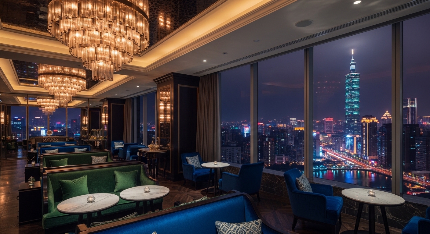 鋼琴酒吧夜景與內裝，展現小型俱樂部工作氛圍