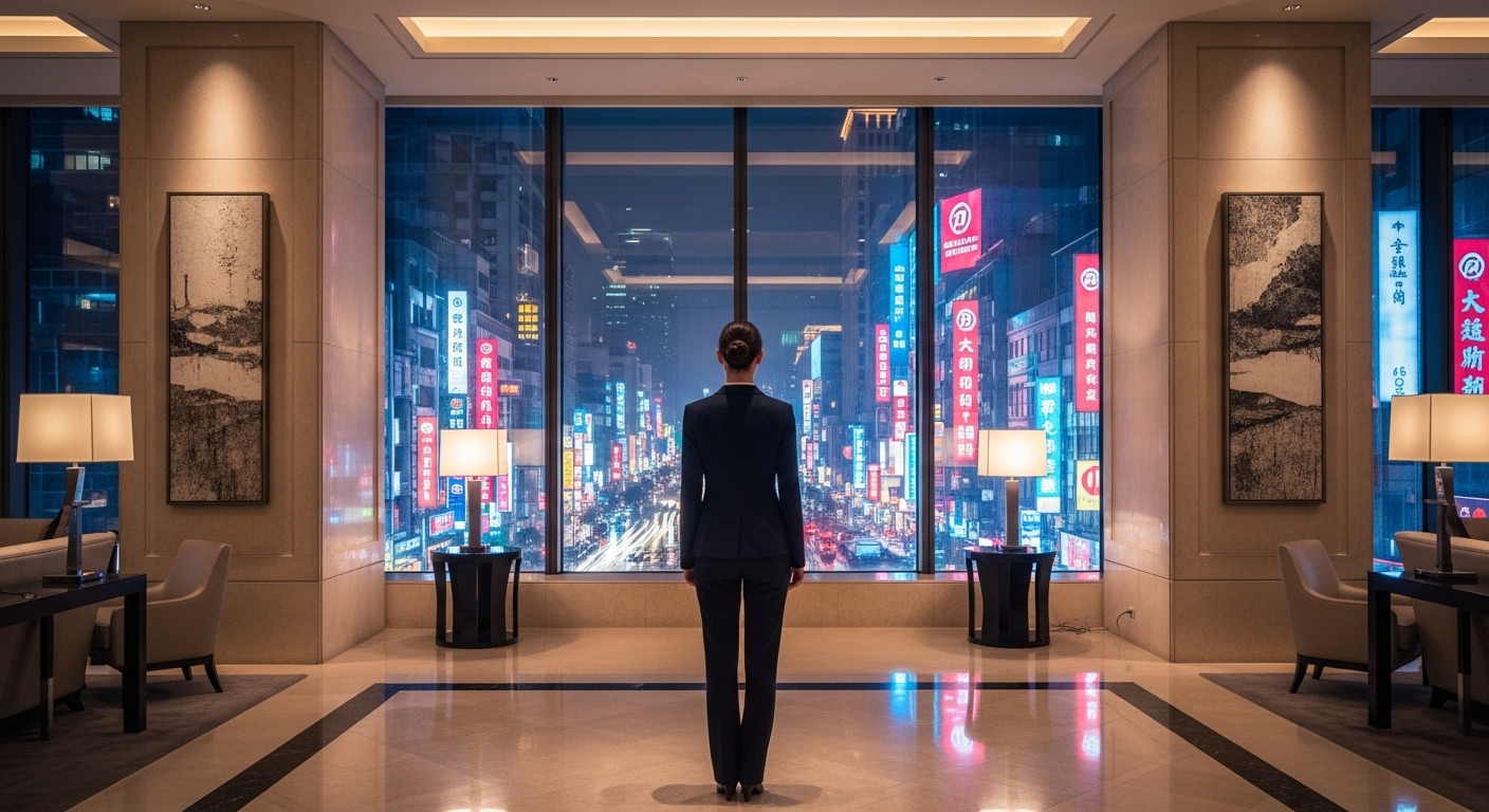 唯美酒店經紀產業相關影像：夜景與專業女性形象